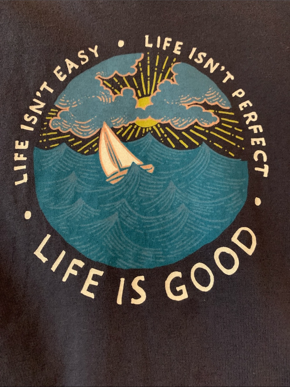 Life Is Good Navy Blue Long Sleeve V-Neck Tee Shirt With Nautical Graphic